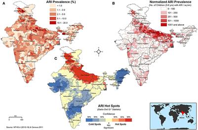 Spatial epidemiology of acute respiratory infections in children under 5 years and associated risk factors in India: District-level analysis of health, household, and environmental datasets